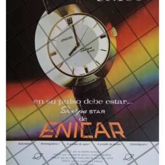 CARTEL PUBLICITARIO RETRO RELOJES ENICAR SHERPA STAR 1966
