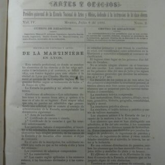 GACETA ANTIGUA. ESCUELA NACIONAL DE ARTES Y OFICIOS. JUL 1881 /2