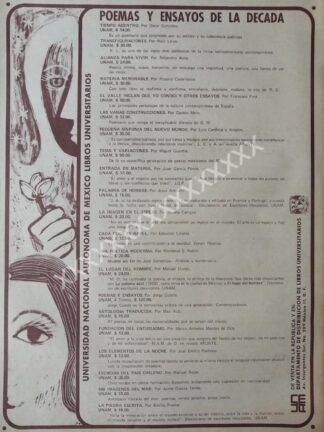 CARTEL ANTIGUO EDITORIAL UNAM LIBRERIA UNIVERSITARIA 1970