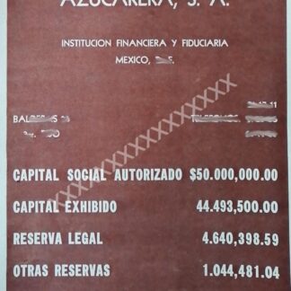 CARTEL ANTIGUO BANCO FINANCIERA NAC. AZUCARERA 1959