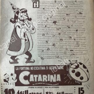 CARTEL ANTIGUO ORIGINAL DE LA LOTERIA NACIONAL EL TALISMAN CATARINA 1955 / RARO