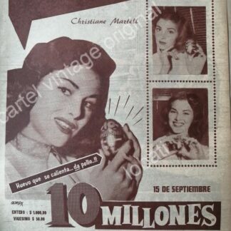 CARTEL ANTIGUO ORIGINAL DE CHRISTIAN MARTELL EN LA LOTERIA NACIONAL. 1956 / FEP