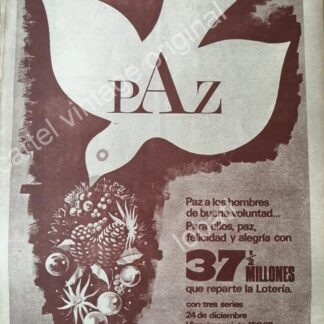 CARTEL ANTIGUO ORIGINAL DE LA LOTERIA NACIONAL. DIC 1968 / REFERENCIA A TLETELOLCO??