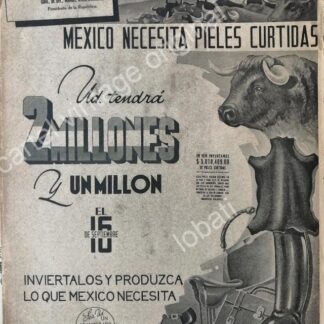 CARTEL ANTIGUO ORIGINAL DE PUBLICIDAD PATRIOTA LOTERIA NACIONAL 1942 MEXICO EN GUERRA /146