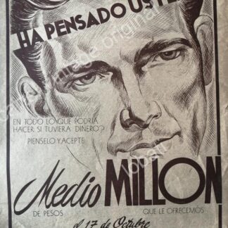 CARTEL ANTIGUO ORIGINAL DE LOTERIA NACIONAL. DIBUJO DE LOPEZ HERRERO 1950s / 51