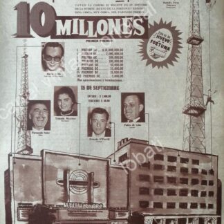 CARTEL ANTIGUO ORIGINAL DE LOTERIA NACIONAL CON TELEVISA Y ACTORES FAMOSOS 1950s /FEP