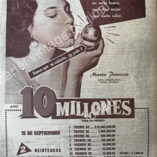 CARTEL ANTIGUO ORIGINAL DE MARTA PATRICIA ROSADO CHOZA EN LOTERIA NACIONAL 1957 FEP