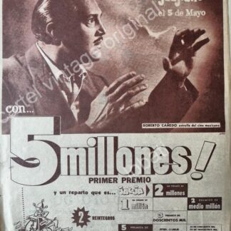 CARTEL ANTIGUO ORIGINAL DE ROBERTO CAÑEDO EN LA LOTERIA NACIONAL 1956 /44 FEP