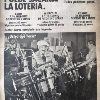 CARTEL ANTIGUO ORIGINAL DE AFICHE DE LA LOTERIA NACIONAL 1970s /42