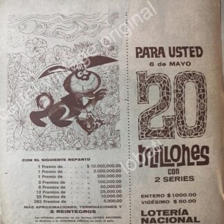 CARTEL ANTIGUO ORIGINAL DE LOTERIA NACIONAL 1959 -13