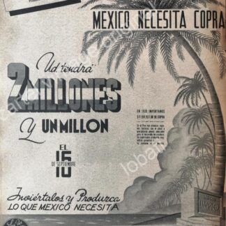 CARTEL ANTIGUO ORIGINAL DE PUBLICIDAD PATRIOTA LOTERIA NACIONAL 1942 MEXICO EN GUERRA /141