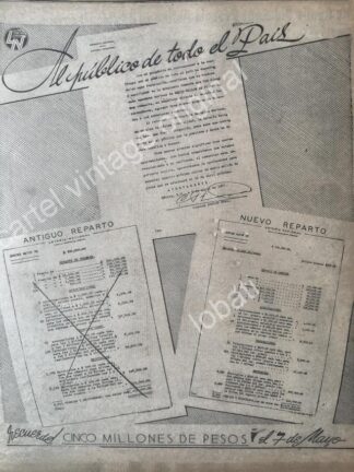 CARTEL ANTIGUO ORIGINAL DE LOTERIA NACIONAL 1947 Y CARTA DEL GENERAL. CARLOS LEAL