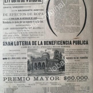 CARTEL ANTIGUO ORIGINAL DE LOTERIA NACIONAL 1895 CON EL KIOSKO MORISCO Y MAS