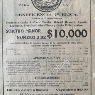CARTEL ANTIGUO ORIGINAL DE RARO AFICHE LOTERIA NACIONAL AGUILA MAXIMATO 1920 /139