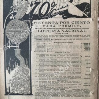 CARTEL ANTIGUO ORIGINAL DE RARO AFICHE LOTERIA NACIONAL ART NOUVEAU 1920 /138
