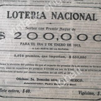 CARTEL ANTIGUO ORIGINAL DE MINI CARTEL LOTERIA NACIONAL SEPTIEMBRE 1912 /155