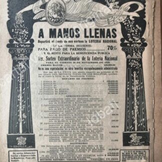 CARTEL ANTIGUO ORIGINAL DE RARO AFICHE LOTERIA NACIONAL ART NOUVEAU 1920 /137
