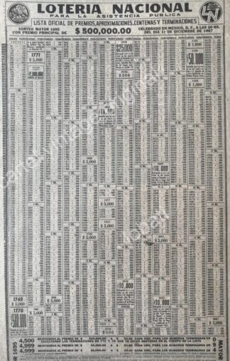 CARTEL ANTIGUO ORIGINAL DE LISTA DE PREMIOS LOTERIA NACIONAL 8 AGOSTO 1969 /132