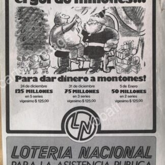 CARTEL ANTIGUO ORIGINAL DE LOTERIA NACIONAL. DIBUJO DE ABEL QUEZADA 1970s /115