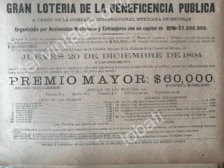 CARTEL ANTIGUO ORIGINAL DE LOTERIA NACIONAL 24 ENERO 1895 /153