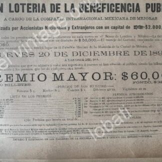 CARTEL ANTIGUO ORIGINAL DE LOTERIA NACIONAL 24 ENERO 1895 /153