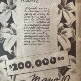 CARTEL ANTIGUO ORIGINAL DE LOTERIA NACIONAL. 1940 . DIBUJO DE SALVADOR PATIÑO CONEJO /108