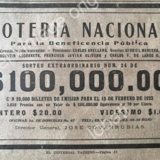 CARTEL ANTIGUO ORIGINAL DE LOTERIA NACIONAL. 1922 /106