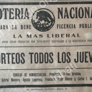 CARTEL ANTIGUO ORIGINAL DE LOTERIA NACIONAL. 1922 /105