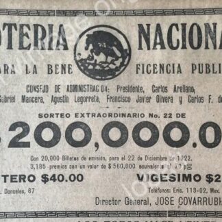 CARTEL ANTIGUO ORIGINAL DE LOTERIA NACIONAL. 1922 /104