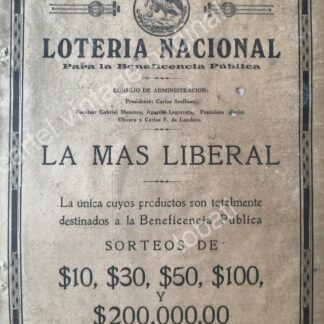 CARTEL ANTIGUO ORIGINAL DE LA LOTERIA NACIONAL 1921 Y GABRIEL MANCERA