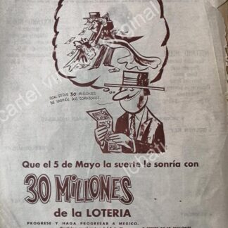 CARTEL ANTIGUO ORIGINAL DE LA LOTERIA NACIONAL 1966 DIBUJO DE ABEL QUEZADA / 84