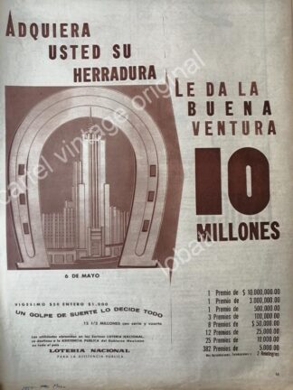 CARTEL ANTIGUO ORIGINAL DE LA LOTERIA NACIONAL 1959 / 82