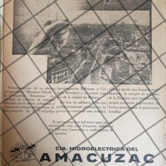 PUBLICIDAD ANTIGUA. CIA. HIDROELECTRICA AMACUZAC 1944