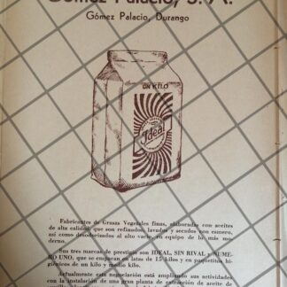AFICHE RETRO CIA. MANTEQUERA GOMEZ PALACIO S.A 1937
