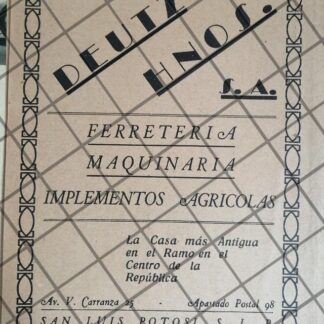 AFICHE RETRO CASA DEUTZ HNOS. 1939 S. LUIS POTOSI