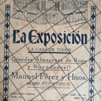 PUBLICIDAD ANTIGUA TIENDA LA EXPOSICION 1933 S. LUIS POTOSI