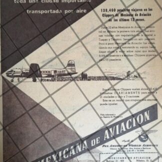 AFICHE ANTIGUO AEROLINEA MEXICANA DE AVIACION 1947