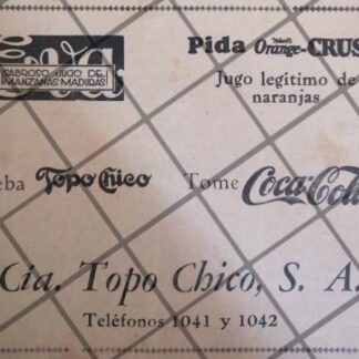 AFICHE ANTIGUO CIA. TOPO CHICO DE MONTERREY 1929