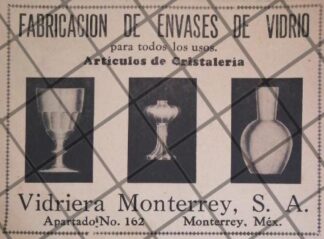 AFICHE ANTIGUO VIDRIERA MONTERREY 1929