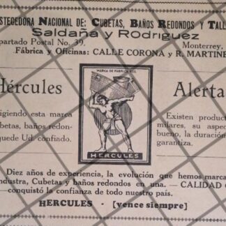AFICHE RETRO CUBETAS HERCULES MONTERREY 1929