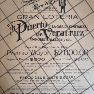 PUBLICIDAD RETRO LOTERIA TIENDA AL PUERTO DE VERACRUZ 1926