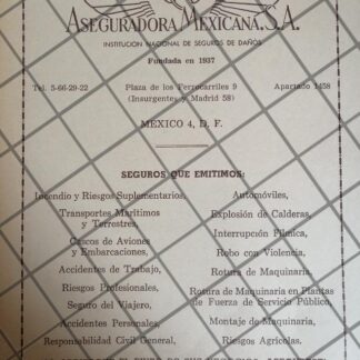 PUBLICIDAD RETRO ASEGURADORA MEXICANA S.A 1960s