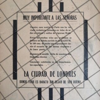 PUBLICIDAD RETRO TIENDA LA CIUDAD DE LONDRES 1920 /14