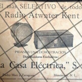 CARTEL PUBLICITARIO ANTIGUO RADIOS ATWATER KENT 1929