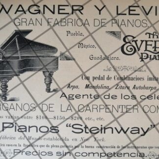 CARTEL ANTIGUO PIANOS EVERETT 1895 WAGNER Y LEVIEN /2