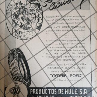 AFICHE PUBLICITARIO ANTIGUO LLANTAS GENERAL POPO 1945 14