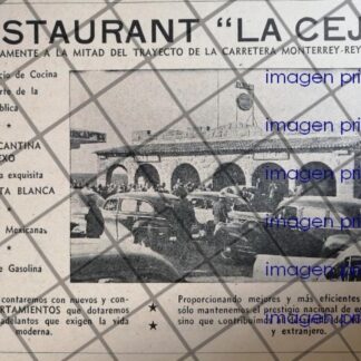 AFICHE RETRO RESTAURANT LA CEJA, MONTERREY 1953