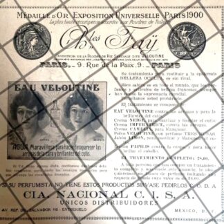 PUBLICIDAD ANTIGUA AGUA VELOUTINE 1922 CHARLES FAY