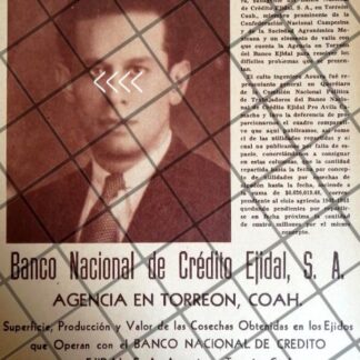 PUBLICIDAD ANTIGUA BANCO NACIONAL DE CREDITO EJIDAL 1943