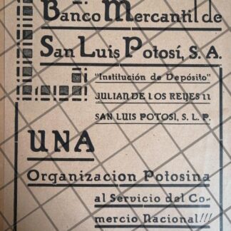 PUBLICIDAD ANTIGUA BANCO MERCANTIL DE SAN LUIS POTOSI 1933